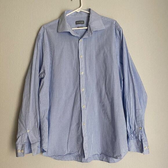 ❤️ Michael Kors sz 17.5 Men 100% cotton long sleeve blue dress button shirt‎ - Picture 1 of 9
